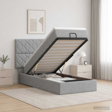 vidaXL Cama otomana con colchón Gris Claro 90 x 190 cm Tela (1/5)