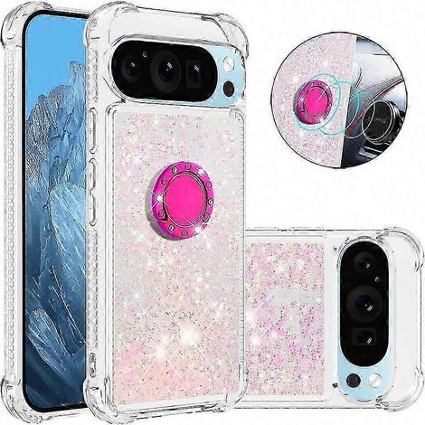 Coque Google Pixel 10 Pro en TPU avec béquille, protection antichoc motif quicksand vert et cœurs, étui léger résistant aux chocs (1/5)