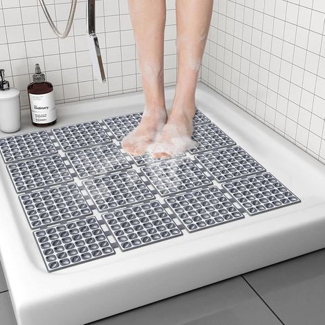 Tapis de Douche 60x60 cm Anti-Chute - Tapis Salle de Bain Anti-Dérapant à Ventouses - Tapis de Bain Pliable avec Trous de Drainage (1/5)