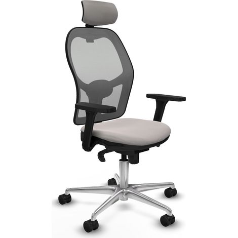 Jorquera sincro malla gris similpiel blanco brazos 3D base aluminio cabecero 2D ruedas 65mm nailon (1/5)