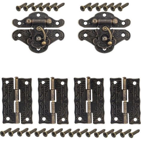 lot De 2 Verrous Vintage Antique Avec 4 Charnires Et 28 Vis, Fermoir Boite Verrou Dcoratifs Antiques Pour Dcoratifs Cabinet Armoire Bote (1/5)