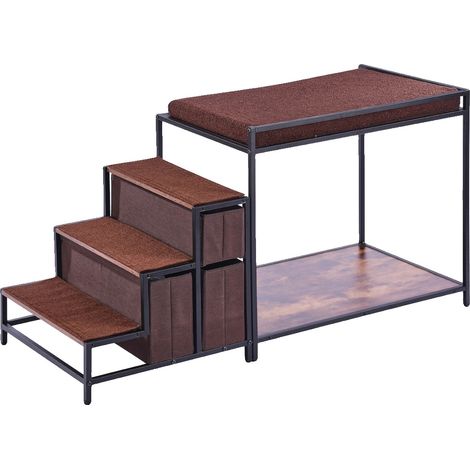 Lit superposé pour animaux de compagnie, design multi-niveaux, échelle d'accès facile, Noir et planche en bois (1/2)