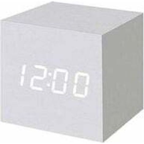 1 Stück LED-Digitalwecker aus Holz, digitale Würfeluhr mit Datums- und Temperaturanzeige, USB-/Batterieanschluss (Weiß)