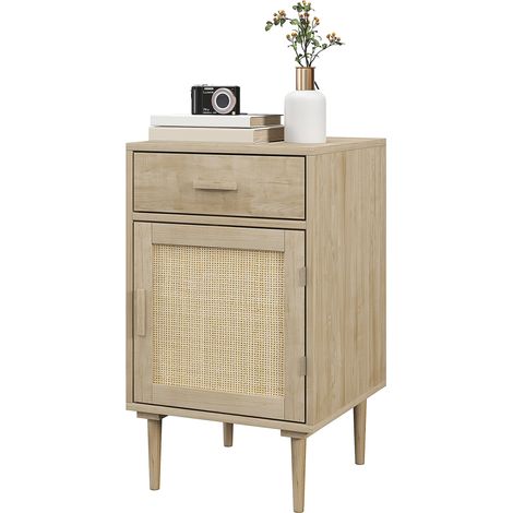 Table de chevet 40 x 40 x 68,5 cm rangement astucieux 1 tiroir placard design bohème cosy en bois d'ingénierie naturel 210001584 (1/5)