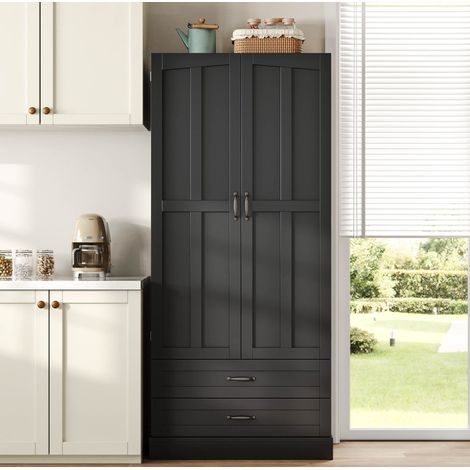 Buffet de cuisine 80x37,5x180 cm en MDF noir, avec rangement pour salle à manger FloraGrace (1/5)