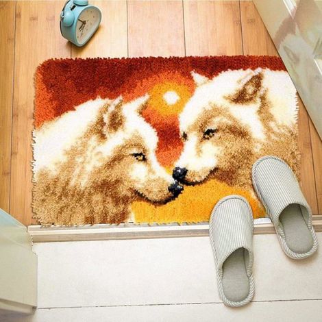 Kit de tapis à nouer soi-même, ensemble de tapis noués dimensions 50 x 38 cm, kit complet pour création de tapis artisanal à réaliser soi-même (1/4)