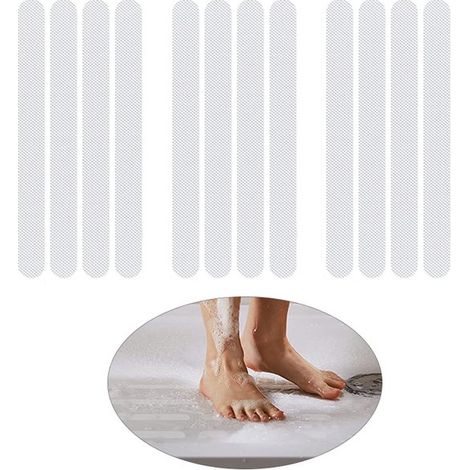 Cinta antideslizante baño (12 Cinta antideslizante escaleras, Cinta antideslizante PVC, 382 cm, Transparente, 12 piezas (1/5)