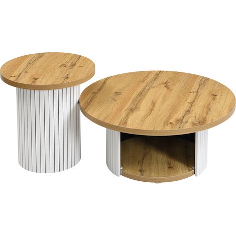 ELVMI Satztische Couchtisch mit 1 Ablagefach, abgerundeten Ecken für Wohnzimmer aus MDF, Natur (1/5)