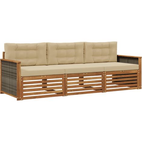 Outdoor Sofa Set with Cushion 3 pcs Natural and Beige vidaXL (1/5)