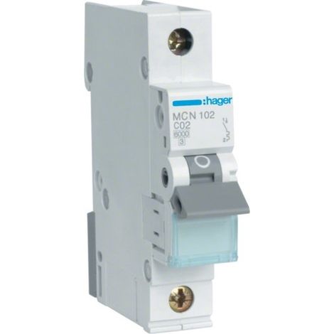 Interruptor Hager mcn102 tipo C 2 A 1 módulo