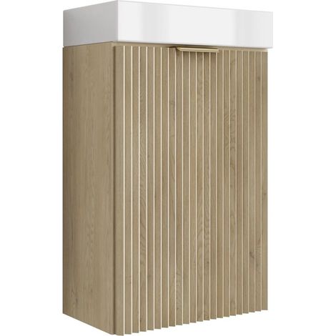 Mobile bagno con frontale scanalato 40 cm con lavabo, rovere cremona (MDF), con maniglia oro, 40,5 × 22,5 × 57 cm (1/5)
