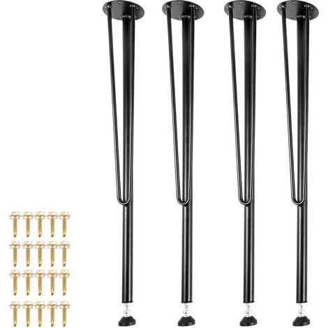Pieds de table en métal épingle à cheveux 71 cm lot de 4 pieds robustes pour bureau et banc avec patins en caoutchouc noir. (1/5)