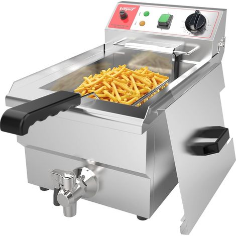 Friteuse électrique commerciale en acier inoxydable 3000W 10L Friteuse de cuisine de grande capacité avec panier et couvercle, système de vidange (1/5)