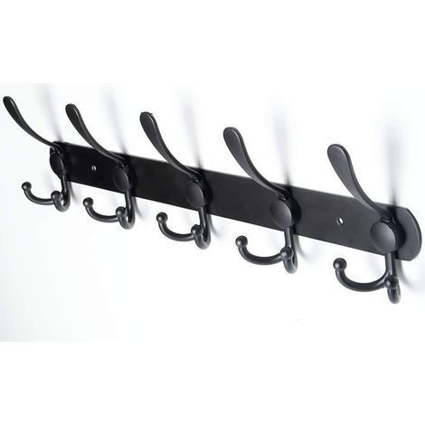 Porte-manteau mural, crochets muraux – Acier inoxydable extra résistant, 5 crochets, porte-manteau pour manteaux, chapeaux, serviettes, entrée, salle de bain (noir) (1/5)