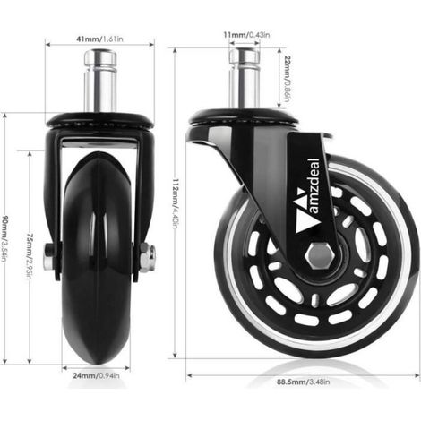 Roulettes pour chaise de bureau - - 75mm - Charge 200 kg - Rotation 360° - Noir (1/4)