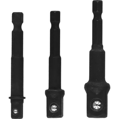 Lot de 3 adaptateurs de douilles, 1/4", 3/8", 1/2", noir, pour visseuse à percussion, visseuse sans fil et perceuse, embouts précis (1/5)