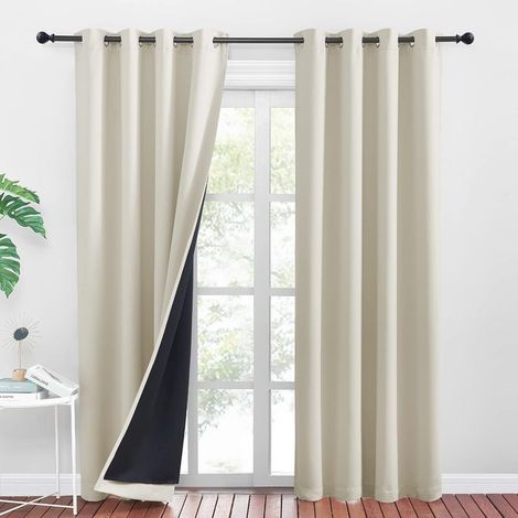 Rideaux Occultant Thermique Double Couches avec Oeillets, Decoration Maison Chambre Enfant Adulte Anti Froid Chaleur, Beige Clair, 132214cm, 2 PCs (1/5)