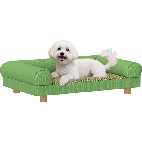 Canapé pour chien chat lit pour chien surélevé, assise de tapis frais, accoudoirs, en velours doux 63 x 41 x 17 cm, vert