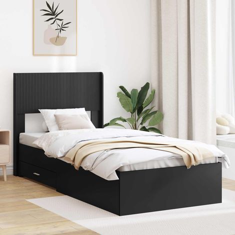 vidaXL Bettgestell mit Stauraum und Kopfteil Schwarz 75 x 190 cm (1/5)
