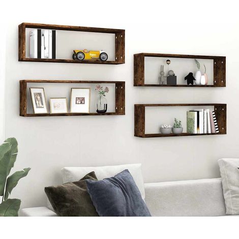 vidaXL Wall Cube Shelves 4 pcs Smoked Oak 80x15x26.5cm Engineered Wood (1/5)