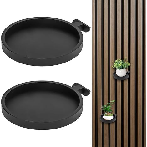 Lot de 2 plateaux pour plantes - Accessoires de panneaux acoustiques - Noir - Pour panneaux acoustiques - Pour panneaux muraux - Panneau acoustique pour plantes, fleurs et décoration (rond) (1/5)