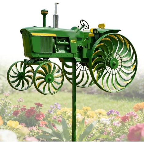 Gartentraktor-Windspiel, grüne Traktor-Windmühlen-Dekoration mit Drehfunktion, Garten-Erdspieß-Windmühle für Vorgarten, Veranda, Hinterhof, Rasen, Blumenbeet, Feiertage, Einweihung (1/5)