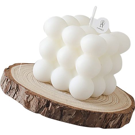 Bougie Décorative Cube Blanche Longue Durée Poire Anglaise Freesia Cire Paraffinique Bougies Parfumées en Forme de Cube pour Accessoires Photo Décor Maison (1/5)