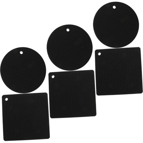 6 dessous de plat en silicone, nid d'abeille, noir (1/5)