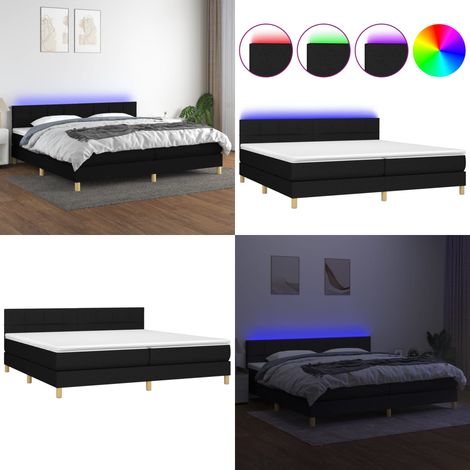 Cama box spring con colchón LED tela negro 200x200 cm - Cama box spring - Colchón LED