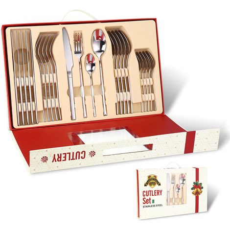 (Service de table 24 pièces - argent) Service de table en acier inoxydable PVD plaqué or