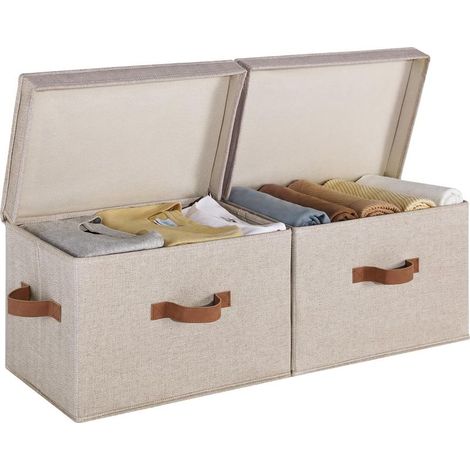 Aufbewahrungsboxen mit Deckel, breite Aufbewahrungsboxen für Regale, dekorative Stoffkörbe mit Griffen zur Aufbewahrung von Kleidung, gemischtes Braun und Beige, 2er-Set (1/5)