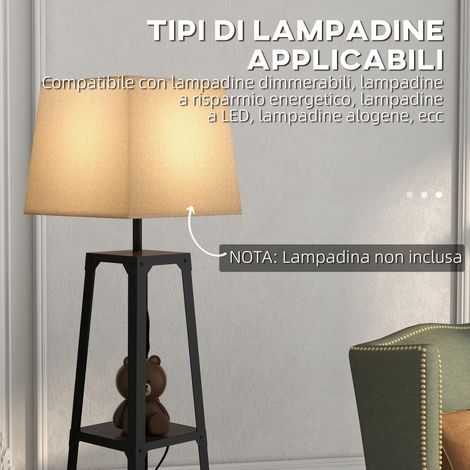 Lampadaire en métal et MDF avec 3 tablettes, abat-jour textile, Ø42x166 cm, noir et beige (1/5)