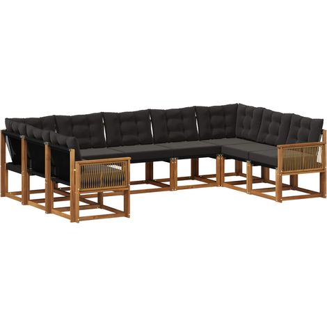 Outdoor Sofa Set with Cushion 9 pcs Natural and Black vidaXL (1/5)