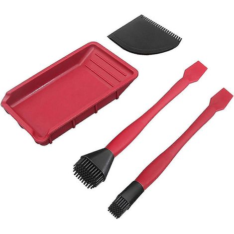 Kit d'outils de collage pour bois (4 pièces) : colle silicone, pinceau fin, pinceau large, spatule fine en silicone souple, raclette plate, bac à colle. (1/5)