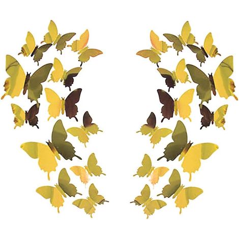 24 Pièces 3D Miroir Papillon Art Stickers Muraux Décoratifs Décor à la Maison (Doré) (1/5)