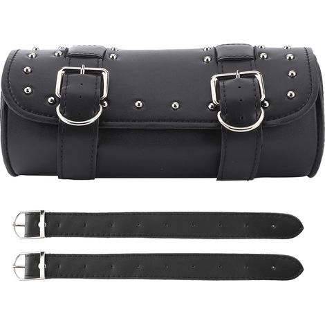 Sac de moto universel en cuir PU, sacoche de selle en rouleau de moto, remplacement de moteur de bagage noir (1/5)