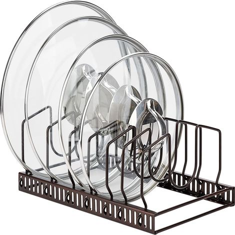 Support réglable pour couvercles de casseroles, organiseur extensible pour tiroir ou plan de travail, coloris noir (1/5)