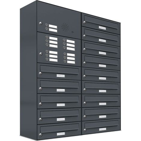 14er Briefkasten Anlage Aufputz - Wandmontage RAL 7016 Anthrazit Klingel (1/5)