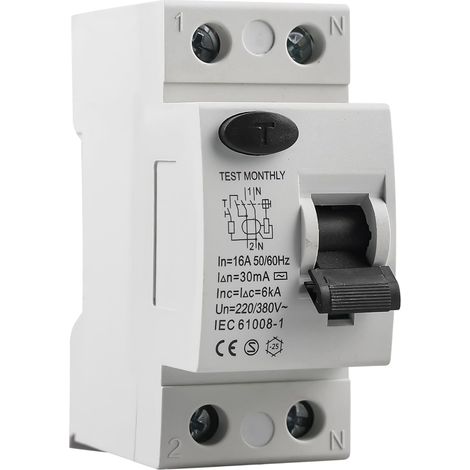 Disjoncteur Fi 16 A, AC 230 V 30 mA C16 1P+N Fi Interrupteur 2 pôles, Disjoncteur automatique 16 A, Disjoncteur différentiel, avec protection contre les fuites et les surcharges (1/5)