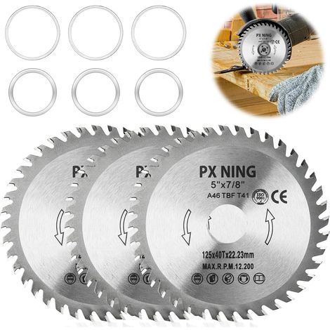Lot de 3 disques de meuleuse d'angle de 125 mm, lames de scie circulaire à pointe en carbure 40T de 12,7 cm pour meuleuse d'angle, disques de coupe de 125 mm pour bricolage et travail du bois, mandrin (1/5)
