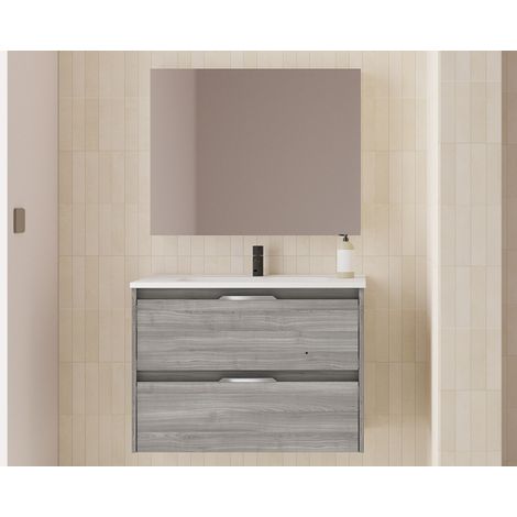 Mobile bagno sospeso 80 cm grigio sabbiato con lavabo - Bristol - grigio 80 cm Con specchio e lampada LED - Misura: 80 cm - Accessorio: Con specchio e lampada LED - Colore: grigio