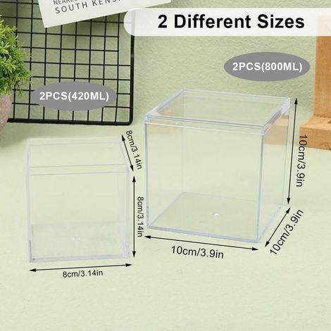 Kleine Acrylboxen mit Deckel, 4 Stück transparente quadratische Acrylboxen, kleine transparente quadratische Acrylbox, zur Aufbewahrung von Süßigkeiten, Schmuck (2 Größen, 8 cm + 10 cm) (1/4)