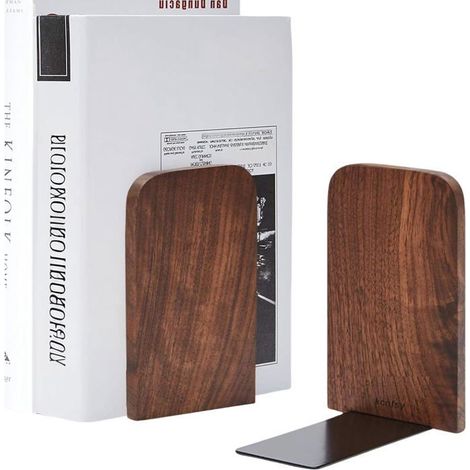 Lot de 2 serre-livres en noyer 17 x 12 x 10,5 cm - Supports décoratifs pour bureau et bibliothèque (1/5)