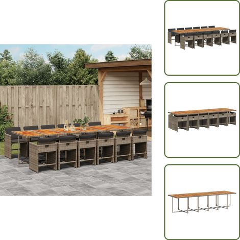 13-tlg. Garten-Essgruppe mit Kissen Grau Poly Rattan - Gartengestelle - Gartenmöbelset - Outdoor Möbel - Esstisch - Gartenstühle