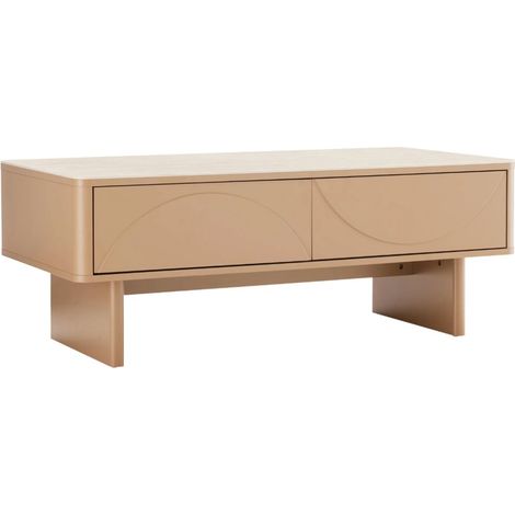 Mesa de centro elegante MIYA 120 cm cachemira efecto travertino – 2 cajones y compartimento de almacenamiento integrado (1/5)