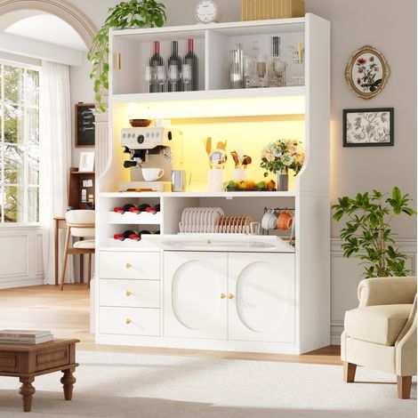 Meuble haut de cuisine 120x40x180 cm en MDF et métal blanc, LED RGB, gain de place – MEUBLIV (1/5)