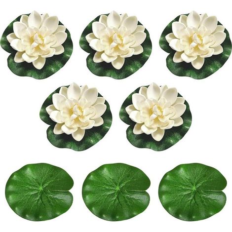 Set mit 8 Teichdekorationen - Mini-Teich - Schwimmende Kugeln für Mini-Teiche - Dekorative Lotusblätter aus EVA - Für Teiche, Gärten, Springbrunnen (Blumen) (1/5)
