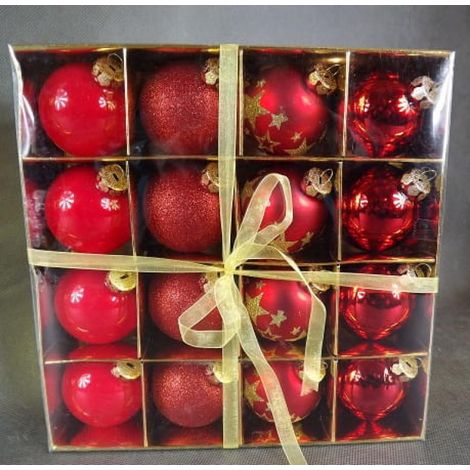 Set di 16 palline di Natale rosse in plastica, 6 cm