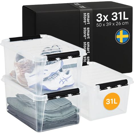 3x Boîte de Rangement Plastique avec Couvercle Classic 31L (50x39x26cm) Empilable et de Qualité Alimentaire Boîte Plastique avec Couvercle (1/5)