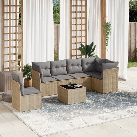Set sofás de jardín 7 piezas y cojines ratán sintético beige vidaXL (1/5)